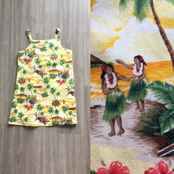 1980s Cotton Hawaiian Dress, Vintage Childs Tropi… - image 1