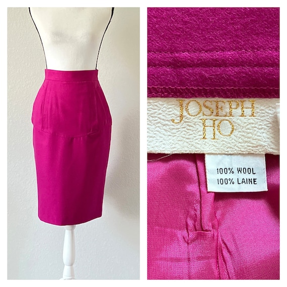 1980s Fuchsia Wool Skirt, Vintage Magenta Tulip S… - image 1