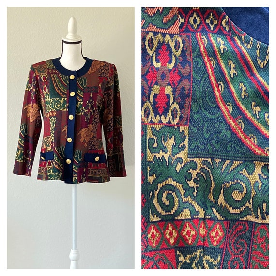 1980s Baroque Sweater Blazer, Vintage Cardigan Ja… - image 1