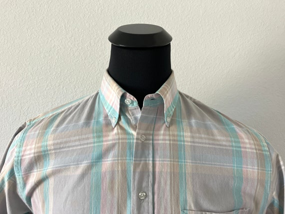 1990s Plaid Button Down, Vintage Cotton Short Sle… - image 3