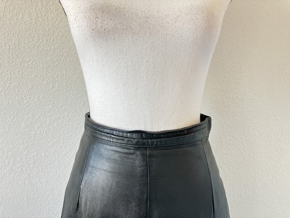 1980s Black Leather Skirt, Vintage Soft Leather P… - image 3