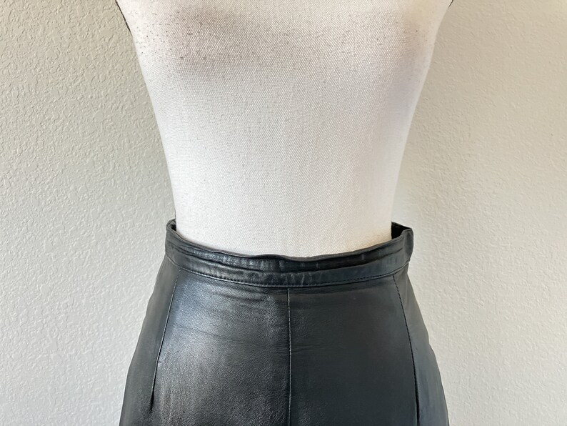 1980s Black Leather Skirt, Vintage Soft Leather Pencil Skirt image 3