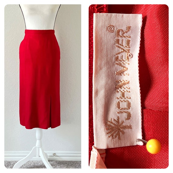 1970s Pleated Red Linen Skirt, Vintage Flared Woo… - image 1