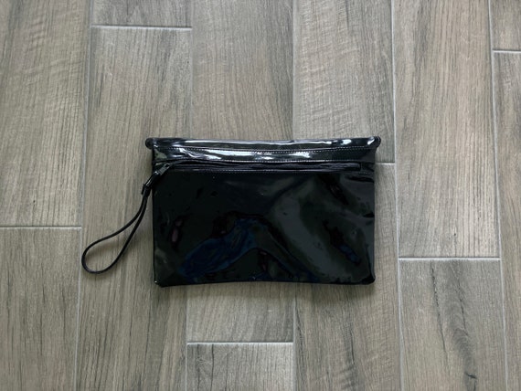 1980s Black Patent Leather Purse, Vintage Envelop… - image 5