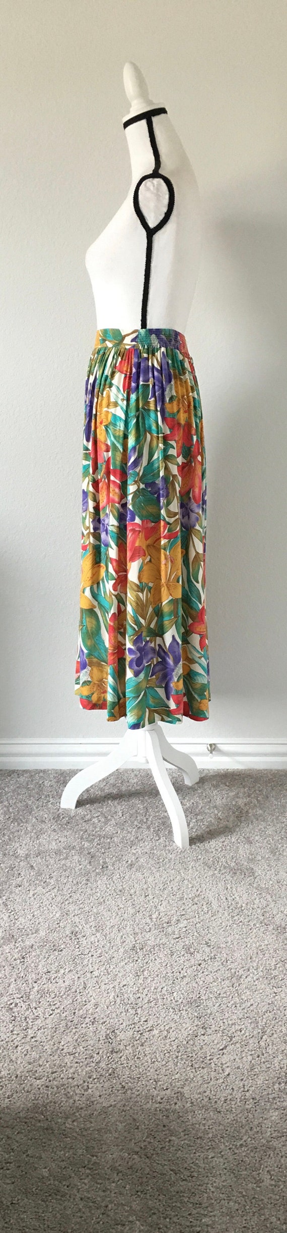 1980s Floral Swing Skirt, Vintage Tropical Print … - image 4