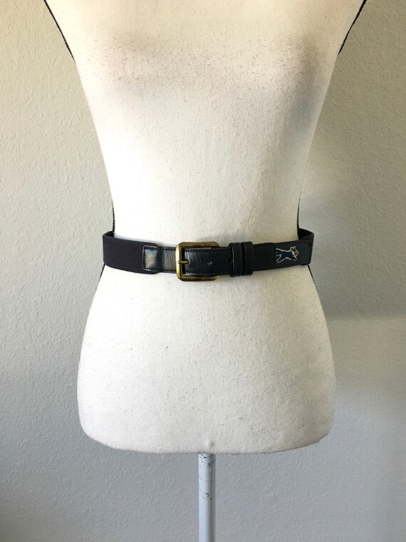 1980s Navy Canvas and Leather Belt, Vintage Blue S