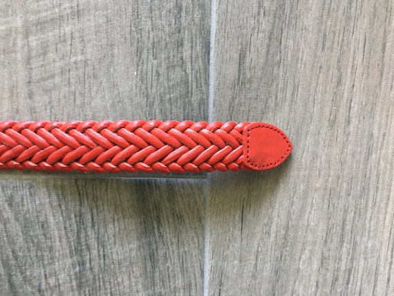 1990s Red Woven Leather Belt, Vintage Braided Lea… - image 7