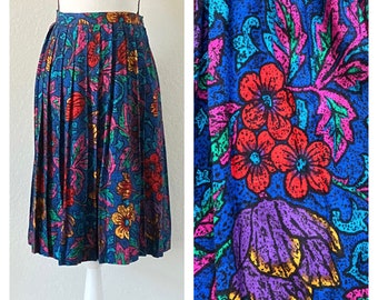 1980s Pleated Floral Skirt, 1990s High Waisted Full Skirt