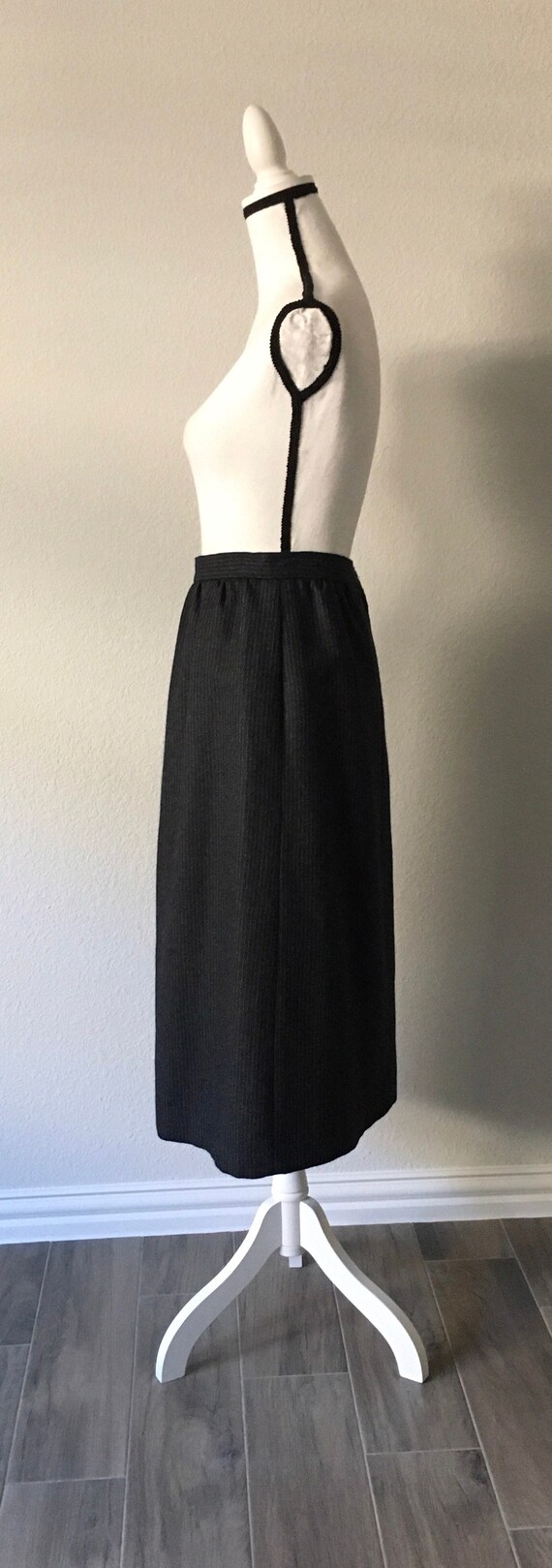 1970s Gray Pinstripe Skirt, Vintage Charcoal Wool… - image 3