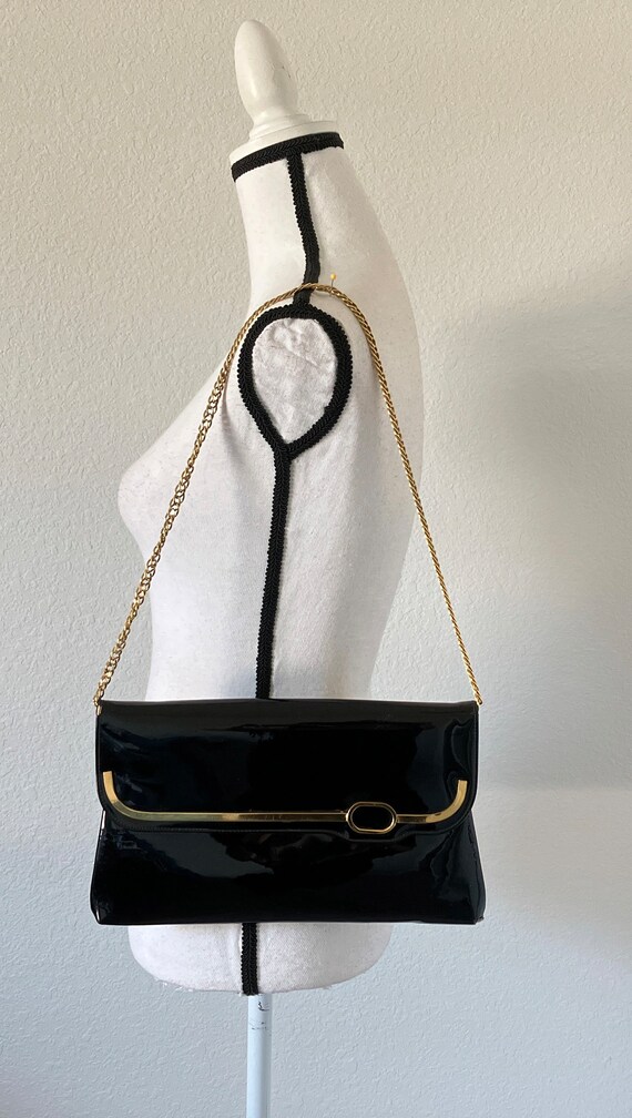 1970s Black Patent Leather Purse, 1960s Shiny Bag… - image 2