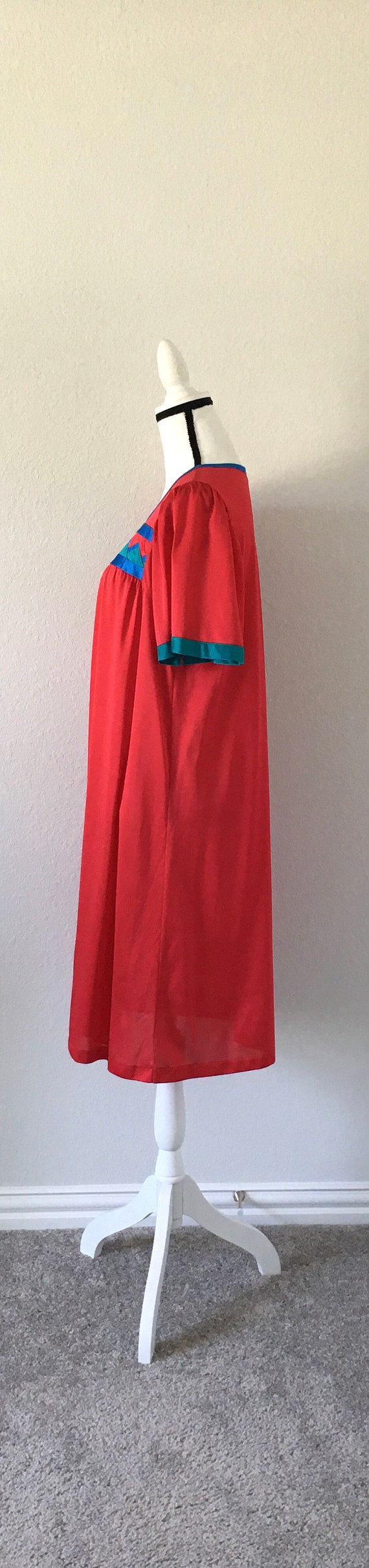 1970s Red Satin Nightgown, Vintage Colorful Sleep… - image 4