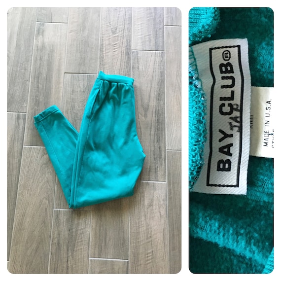 1980s Green Sweat Pants, Vintage Teal Joggers