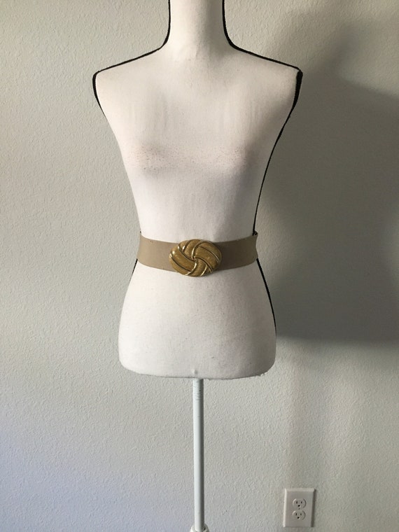 1970s Khaki Stretch Belt, 1980s Tan Cinch Belt - image 1