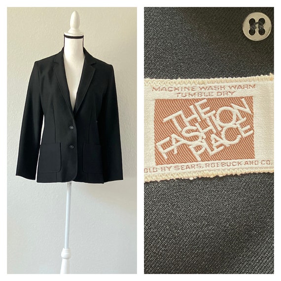 1970s Black Blazer, Vintage Women's Polyester Jac… - image 1