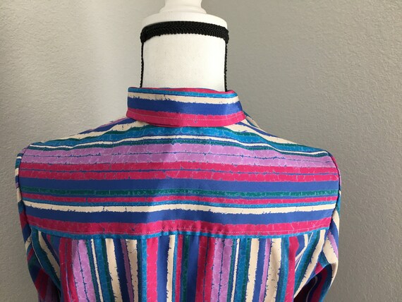 1980s Striped Bow Collar Blouse, Vintage Multicol… - image 7