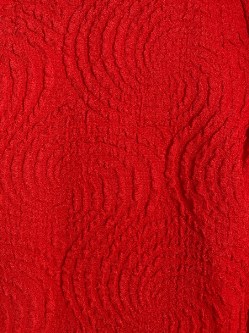 1970s Red Textured Polyester Blouse, Vintage Blouse with Swirl Pattern image 9