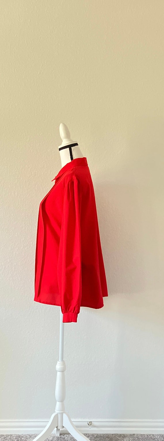 1980s Red Pleated Blouse, Vintage Plus Size Blouse - image 5