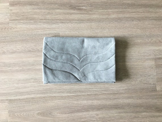 1970s Gray Faux Leather Clutch, Vintage Ultra Sue… - image 1