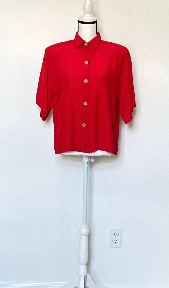1990s Boxy Rayon Button Down Blouse - image 2