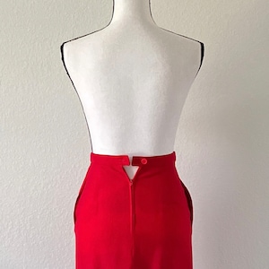 1970s Pleated Red Linen Skirt, Vintage Flared Wool Blend Skirt image 6