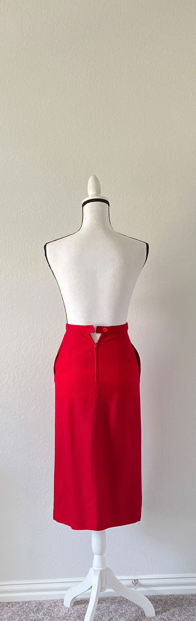 1970s Pleated Red Linen Skirt, Vintage Flared Wool Blend Skirt image 6