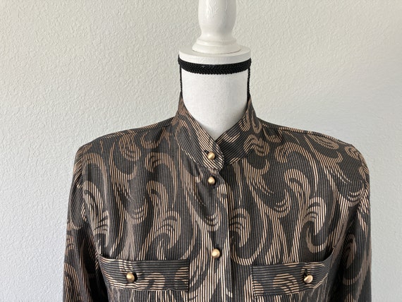 1980s Gold and Black Blouse, Vintage High Collare… - image 3