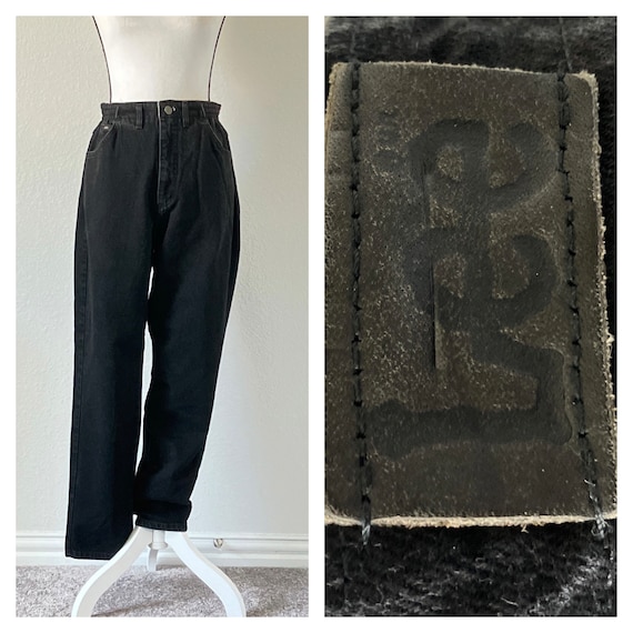 1980s Black High Waisted Jeans, 1990s Tapered Den… - image 1
