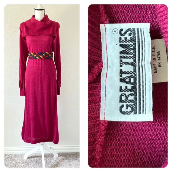 1980s Dark Pink Sweater Dress, Vintage Berry Pink 