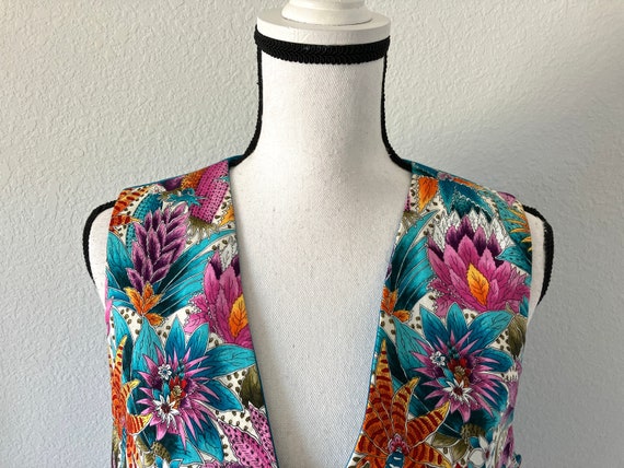 Vintage Handmade Floral Vest, 1990s Tropical Prin… - image 3