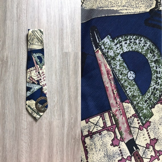 1990s Engineer Themed Tie, Vintage Gift for Architects