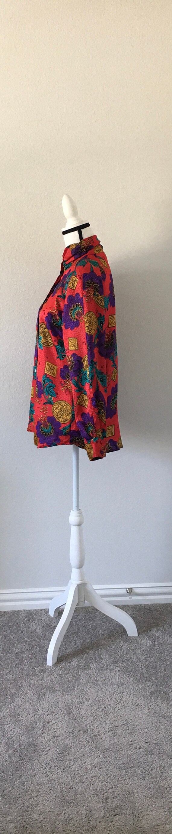 1980s Bright High Neck Blouse, Vintage Colorful T… - image 4