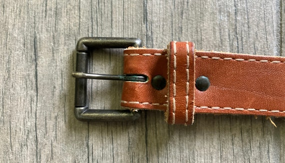 1970s Tan Leather Belt, 1980s Slim Caramel Belt - image 5