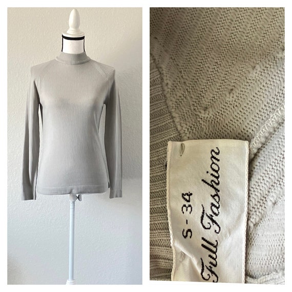 1970s Gray Turtleneck, Vintage Ribbed Mock Neck T… - image 1