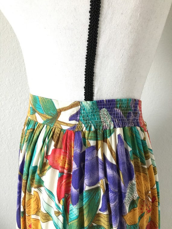 1980s Floral Swing Skirt, Vintage Tropical Print … - image 5