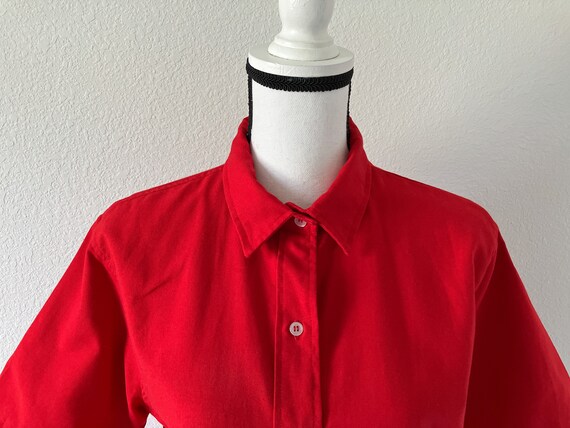 1980s Red Cotton Shirt, Vintage Short Sleeve Blou… - image 3