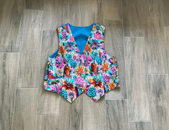 Vintage Handmade Floral Vest, 1990s Tropical Prin… - image 8