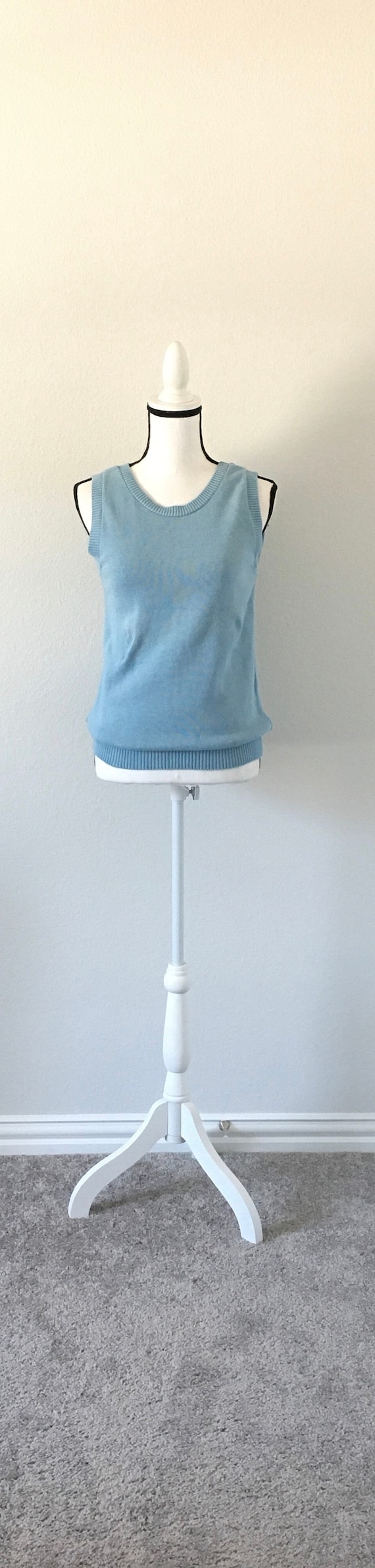 1960s Blue Sweater Vest, Vintage Gray Blue Sleeveless… Gem
