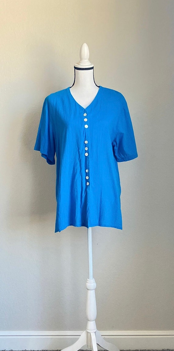 1980s Loose Cotton Blouse, 1990s Beachy Top - image 2