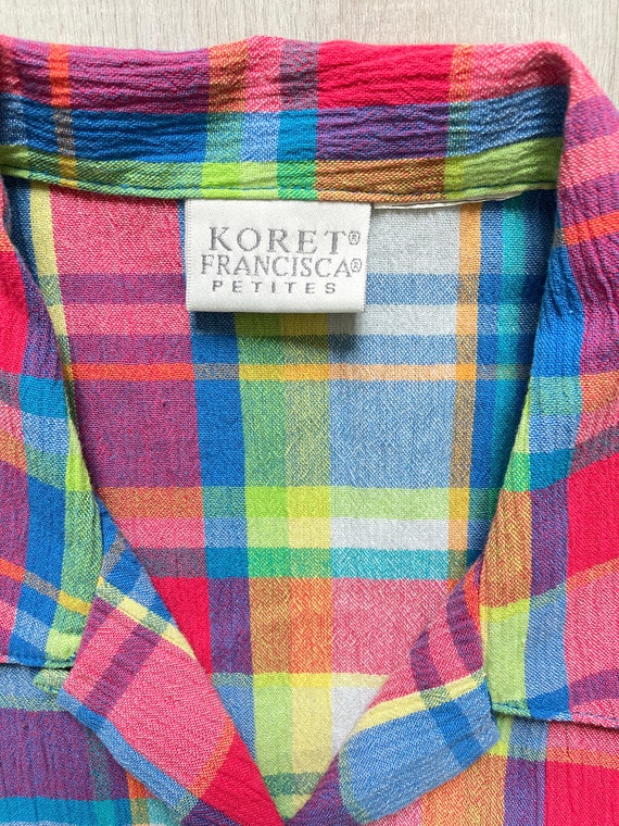 1980s Bright Plaid Button Down, 1990s Colorful Checke… - Gem