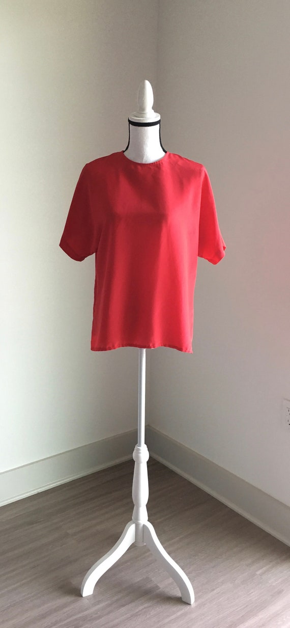 1980s Dolman Sleeve Blouse, Vintage Red Boxy Blou… - image 2