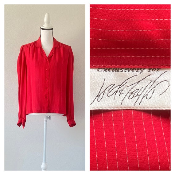 1980s Pinstripe Blouse, Vintage Designer Top - image 1