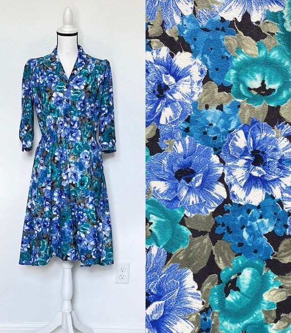 1970s 1980s Floral Midi Dress