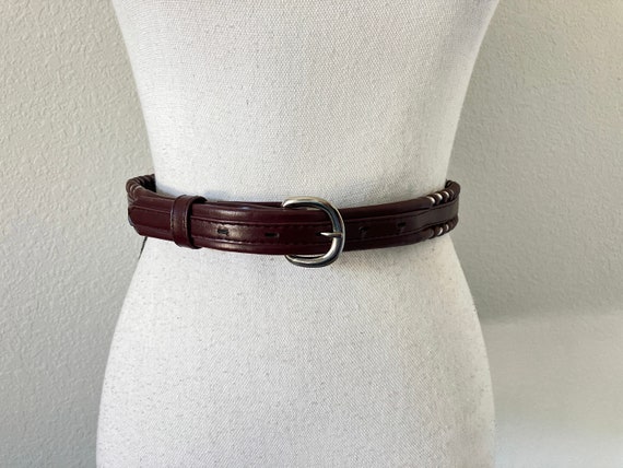 1970s Burgandy Leather Western Belt, Vintage Leat… - image 1