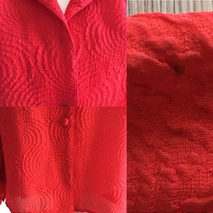 1970s Red Textured Polyester Blouse, Vintage Blouse with Swirl Pattern image 10