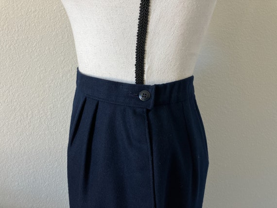 1980s Navy Wool Skirt, Vintage Dark Blue Knee Ski… - image 5