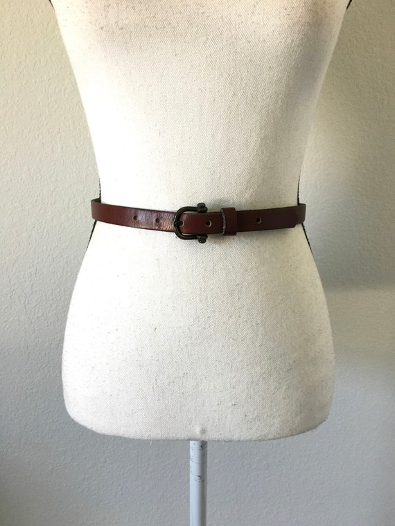 1970s Red Leather Belt, Vintage Slim Leather Belt