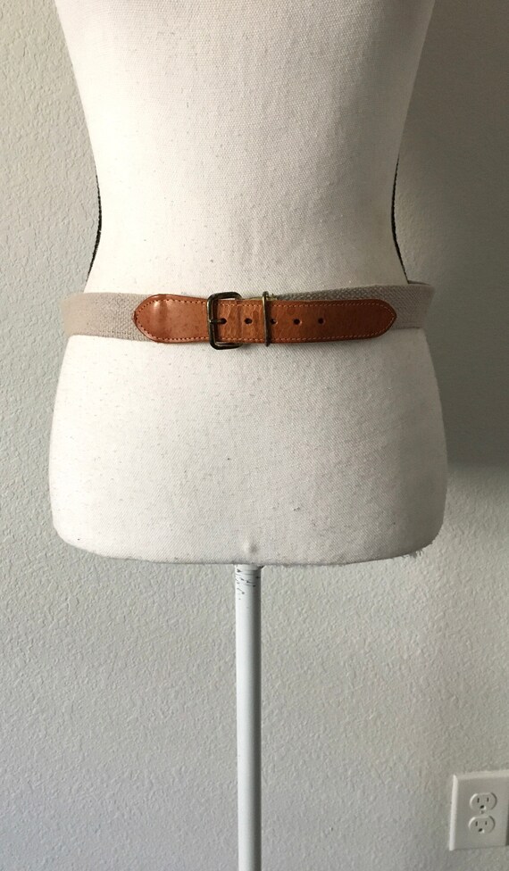 1980s Canvas and Leather Belt, Vintage Preppy Fabr