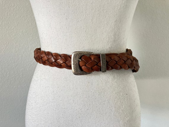 1980s Braided Leather Belt, Vintage Woven Belt - image 1