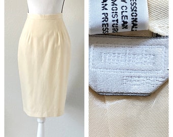 1980s Petite Ivory Skirt, Vintage Wool Pencil Skirt