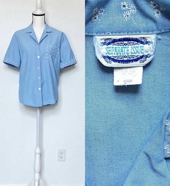 1990s Chambray Button Down with Eyelet Trim - image 1